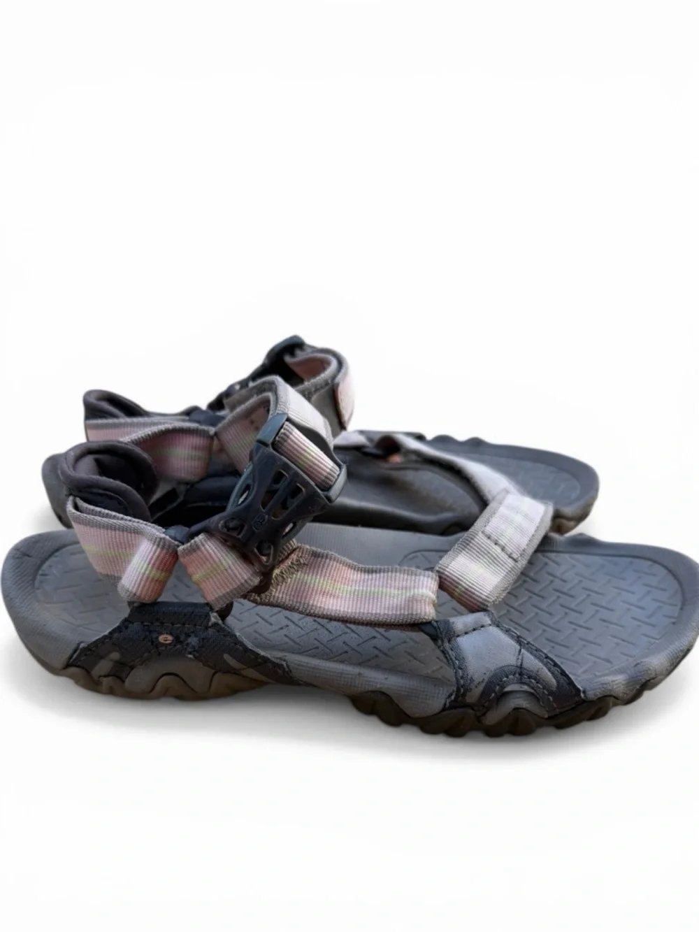 Teva Grey Sandals with‎ Pastel Striped Straps